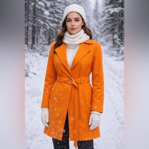 Rafaella Petites Pumpkin Orange Belted Trench Jacket – Size 10P